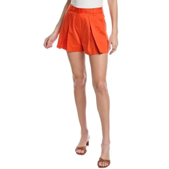Trina Turk 'Luca' Pleated-Front Cotton-Sateen Shorts, Cherry Tomato
