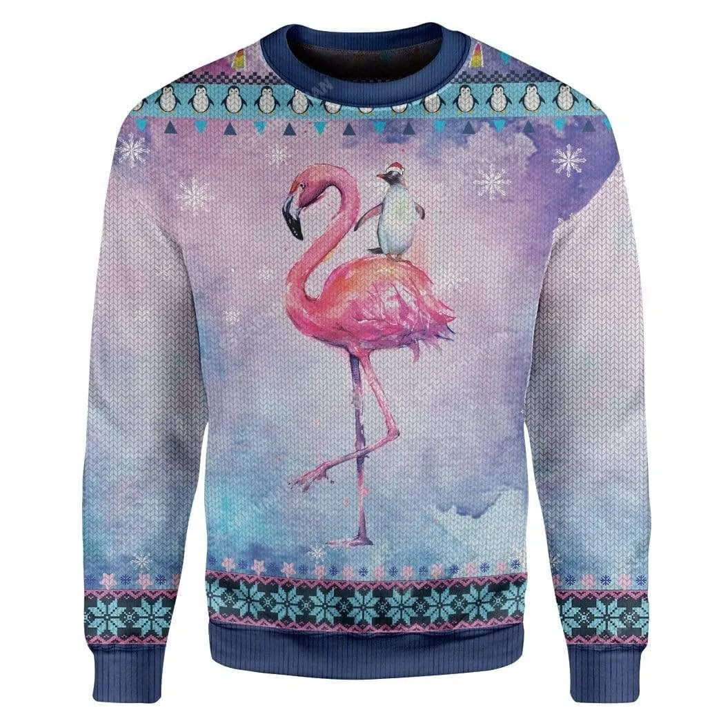 Ugly Peguin Riding Flamingo Christmas Custom Cosplay Hoodie Tshirt