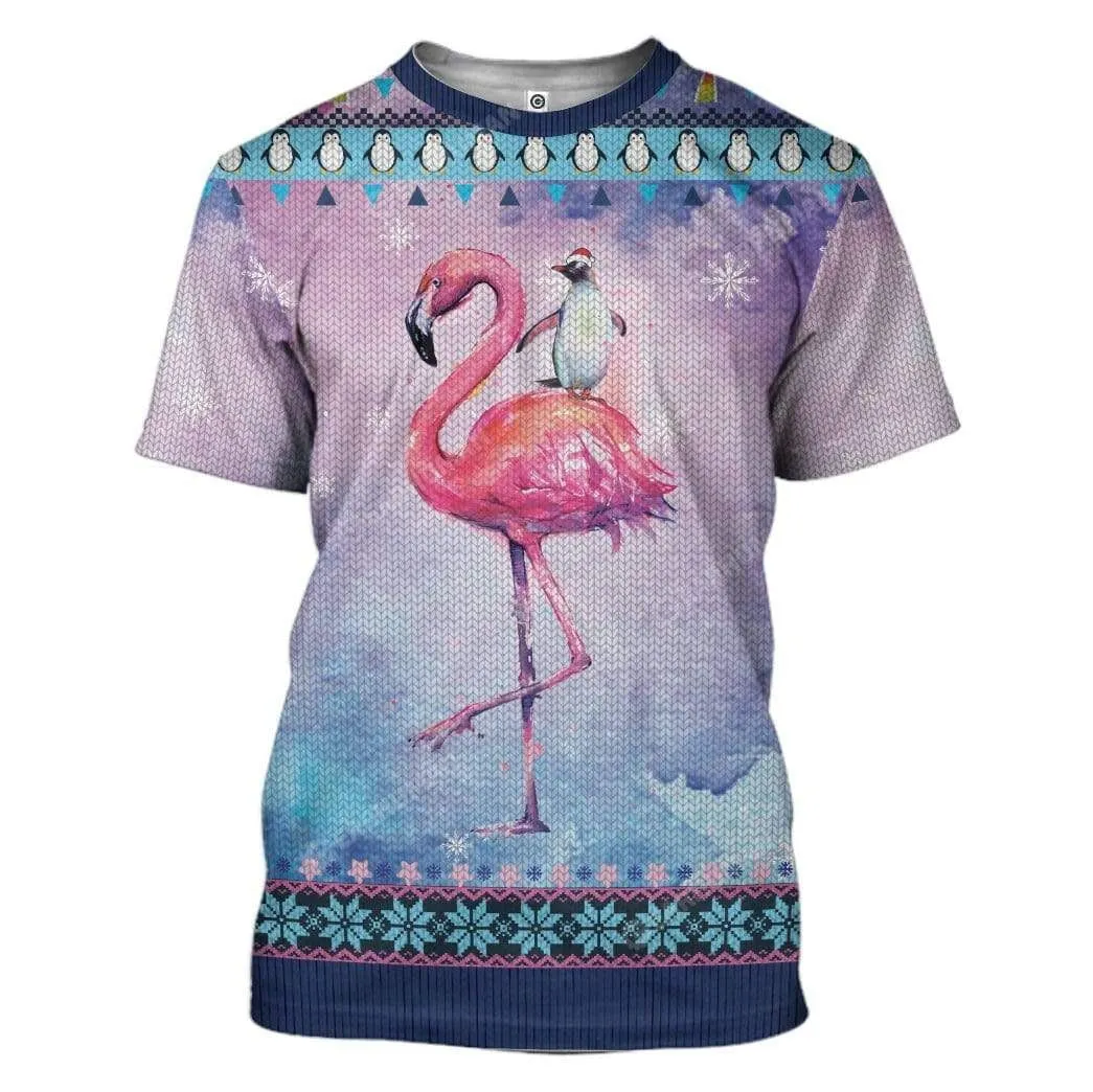 Ugly Peguin Riding Flamingo Christmas Custom Cosplay Hoodie Tshirt