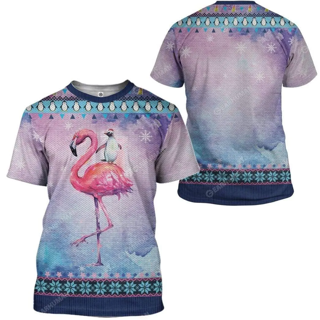 Ugly Peguin Riding Flamingo Christmas Custom Cosplay Hoodie Tshirt