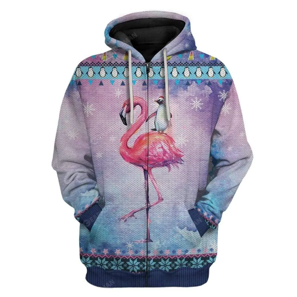 Ugly Peguin Riding Flamingo Christmas Custom Cosplay Hoodie Tshirt