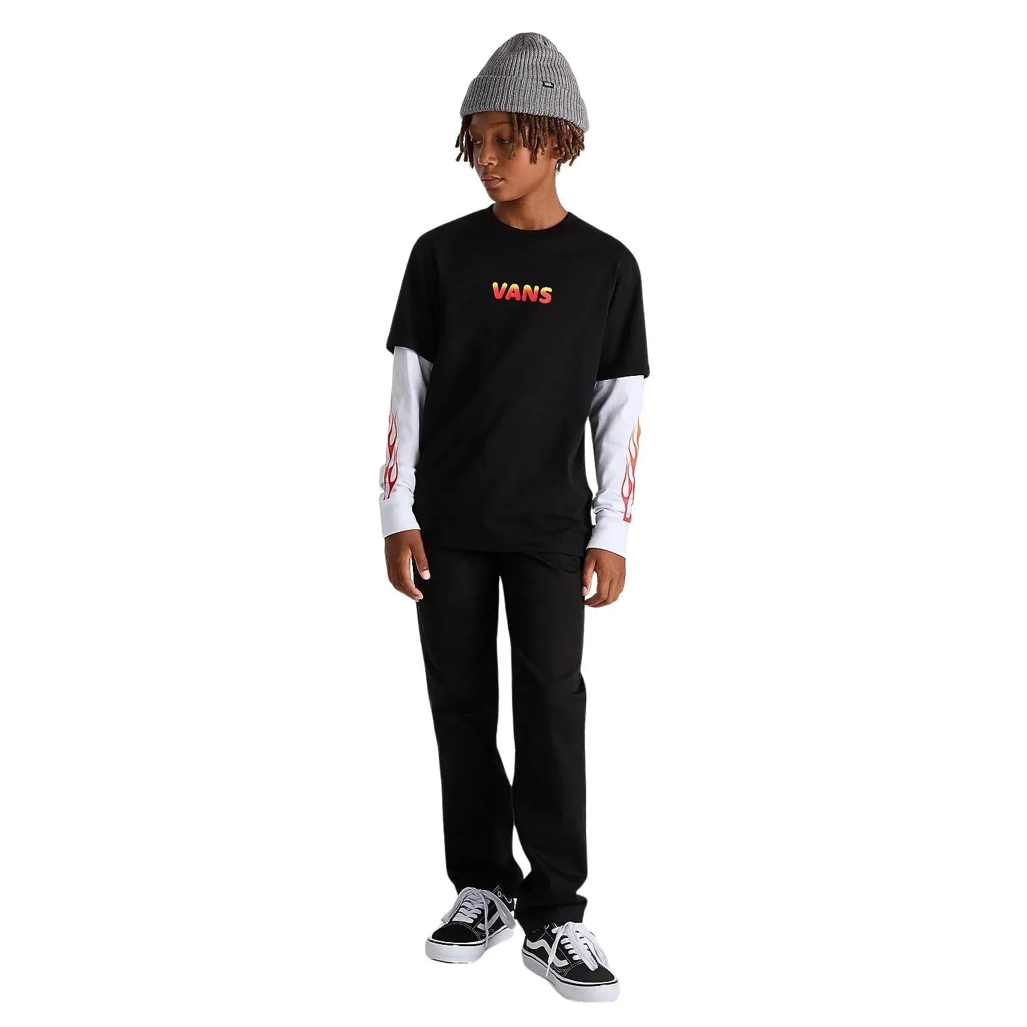 Vans Boys Flame Thrower Twofer Longsleeve T-Shirt - Black
