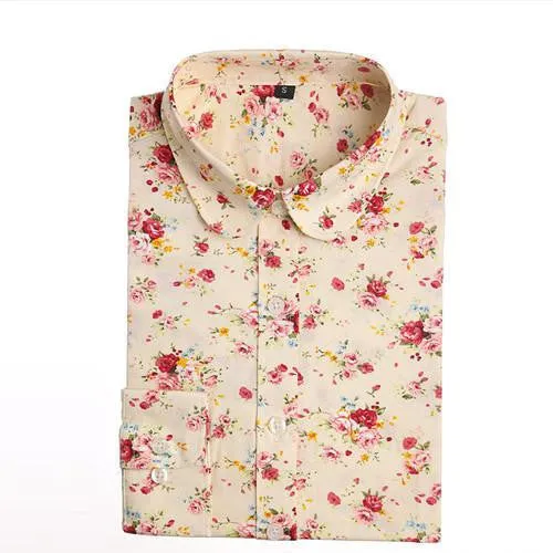 Vintage Women Shirts Long Sleeves Cotton Blouses Turn Down Collar Floral Shirts Fashion Women Shirt Tops