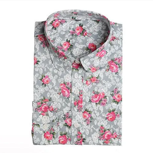 Vintage Women Shirts Long Sleeves Cotton Blouses Turn Down Collar Floral Shirts Fashion Women Shirt Tops