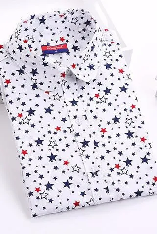 Vintage Women Shirts Long Sleeves Cotton Blouses Turn Down Collar Floral Shirts Fashion Women Shirt Tops