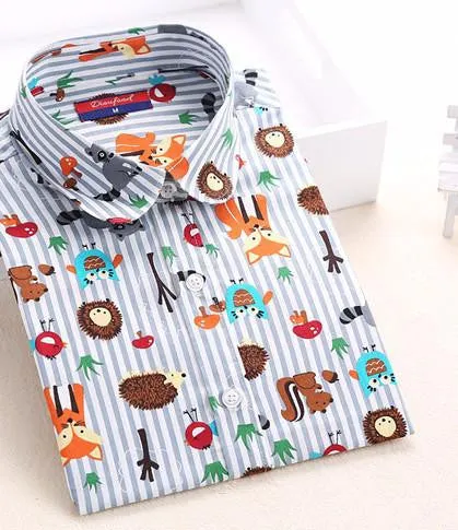 Vintage Women Shirts Long Sleeves Cotton Blouses Turn Down Collar Floral Shirts Fashion Women Shirt Tops