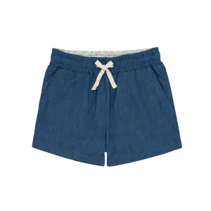 Washed Chambray Twill Drawstring Shorts