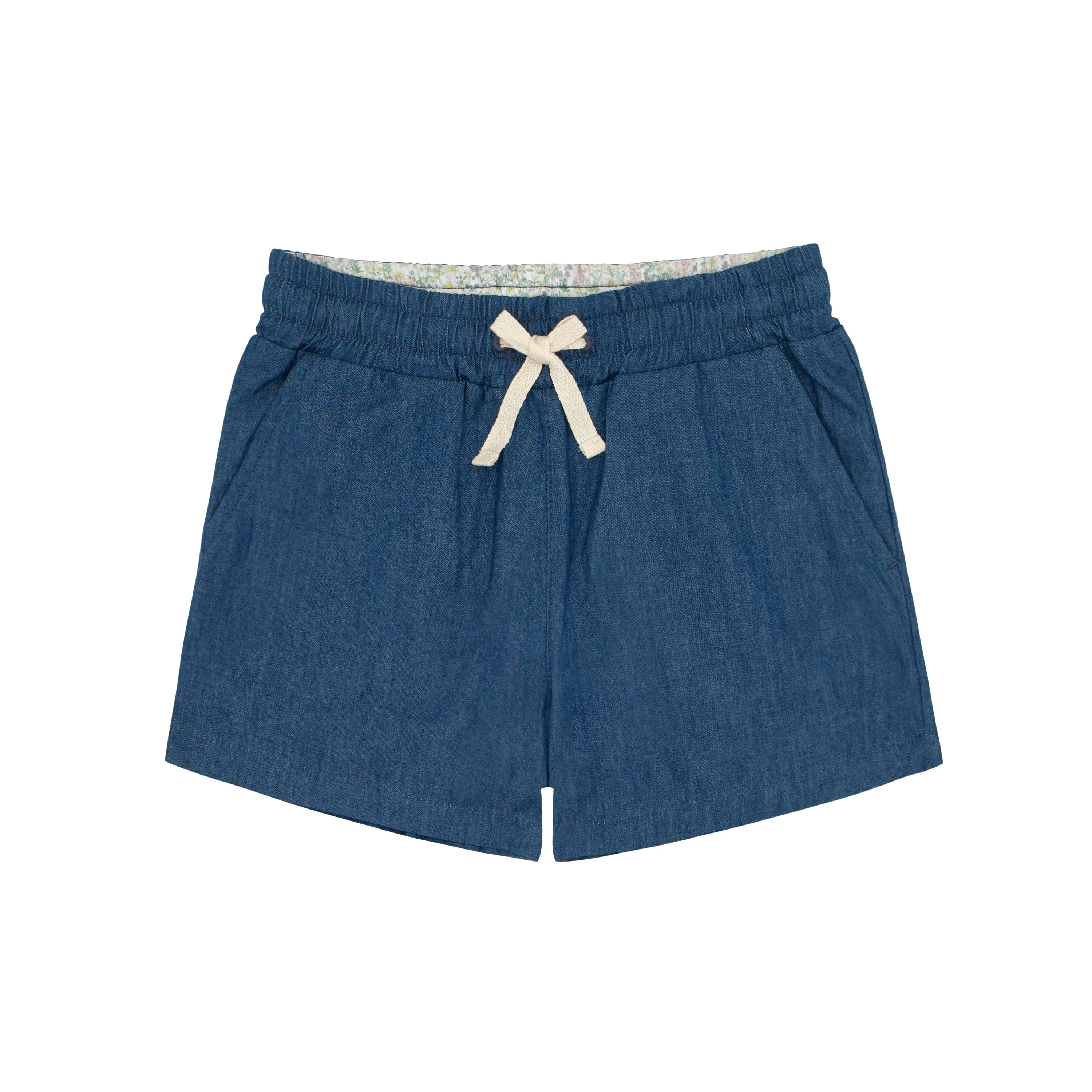 Washed Chambray Twill Drawstring Shorts