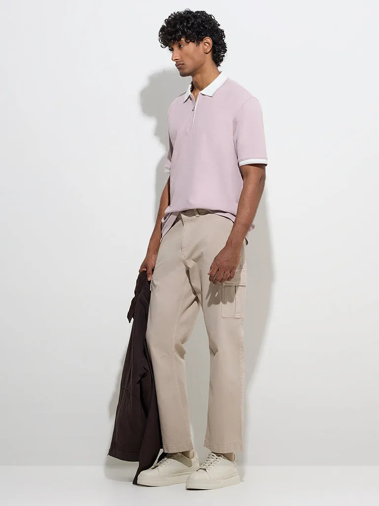 WES Casuals Lilac Quarter Zip Polo T-Shirt