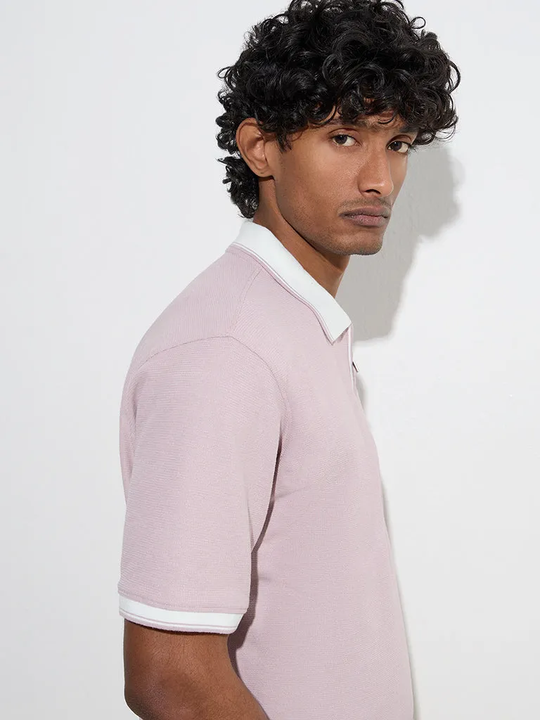 WES Casuals Lilac Quarter Zip Polo T-Shirt