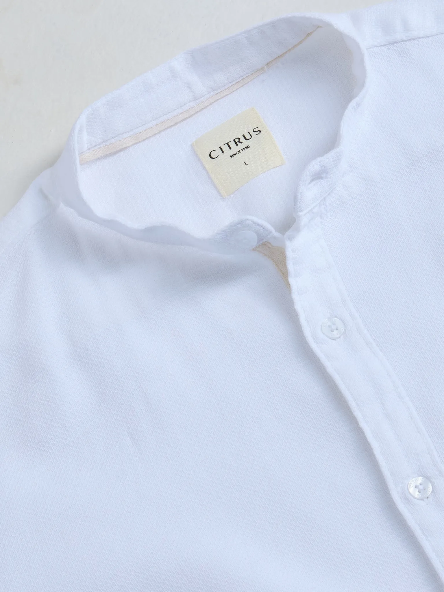 White Chinese Collar Slim Fit Shirt