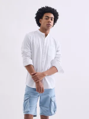 White Chinese Collar Slim Fit Shirt