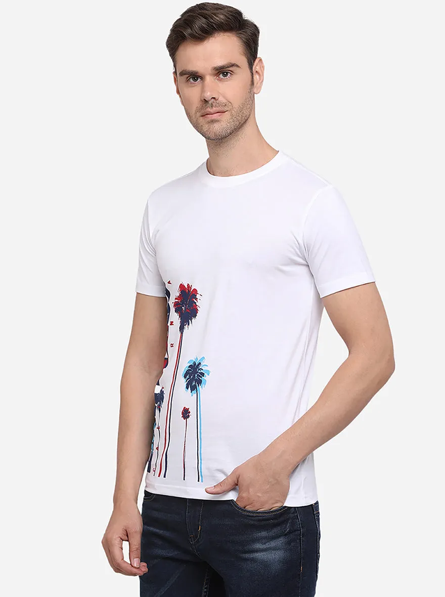 White Printed Slim Fit T-Shirt | Greenfibre