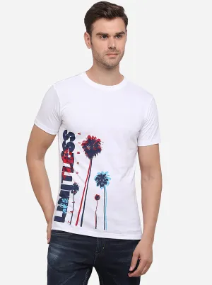White Printed Slim Fit T-Shirt | Greenfibre