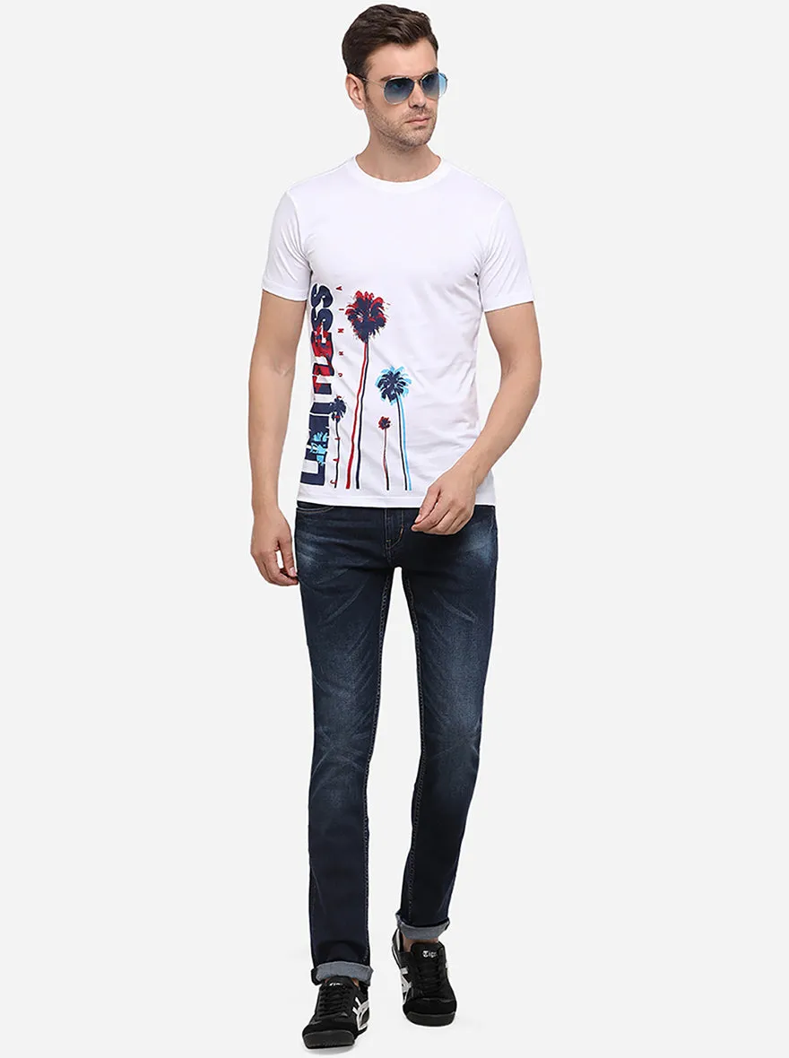White Printed Slim Fit T-Shirt | Greenfibre