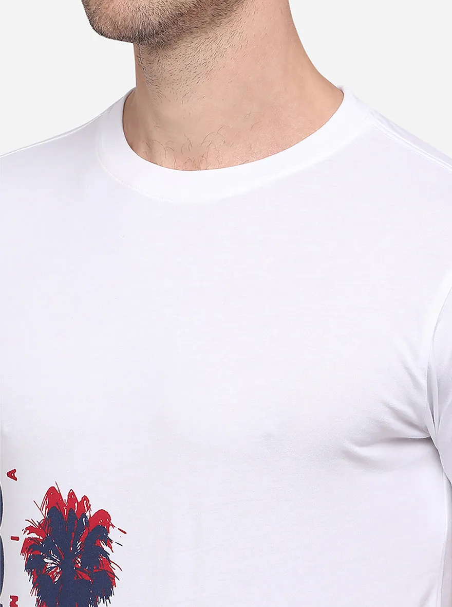 White Printed Slim Fit T-Shirt | Greenfibre