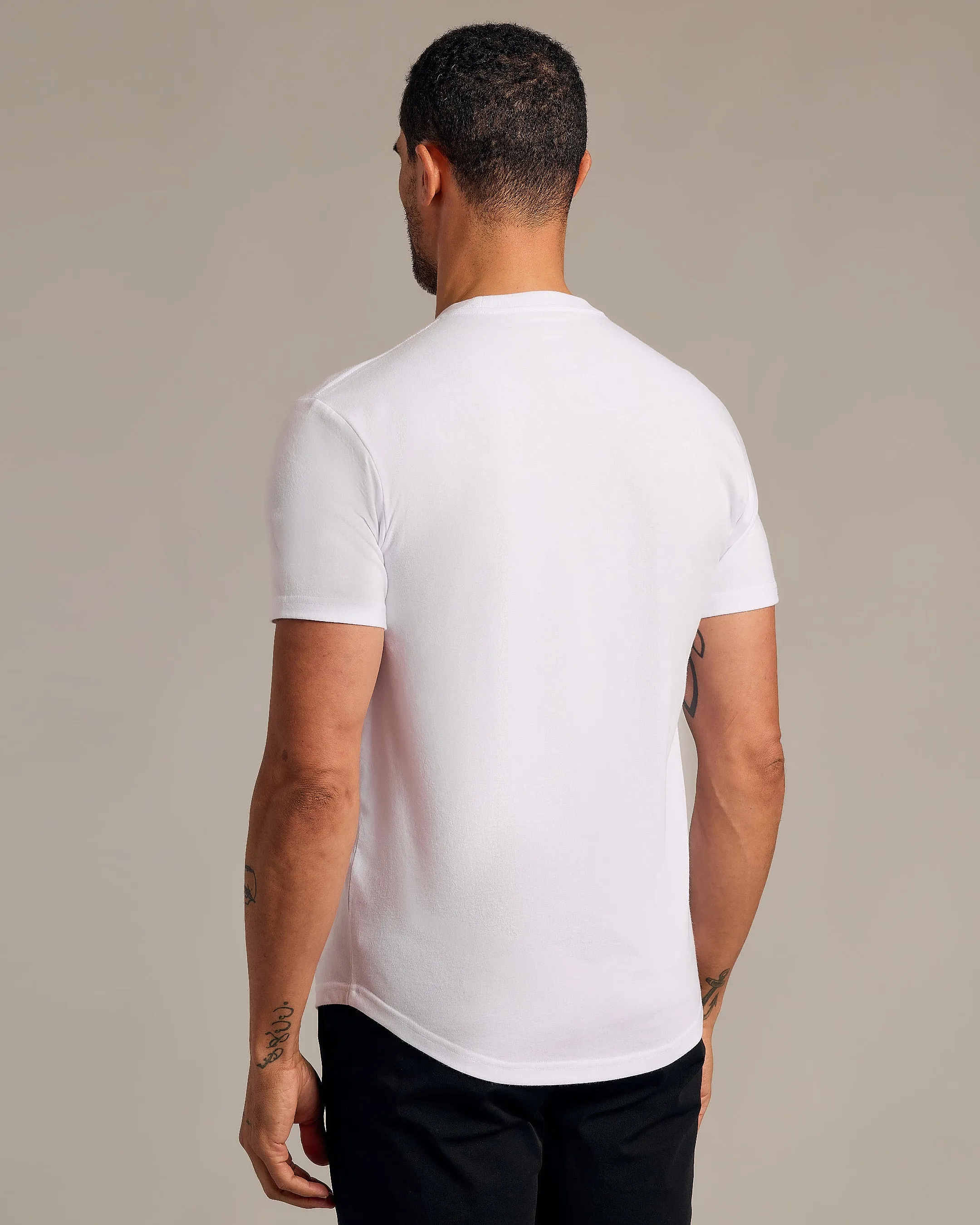 White Short Sleeve Curved Hem Crew