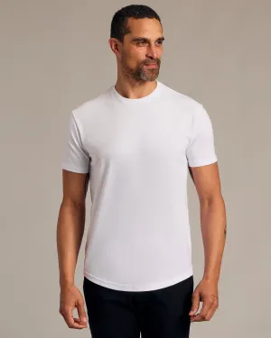 White Short Sleeve Curved Hem Crew