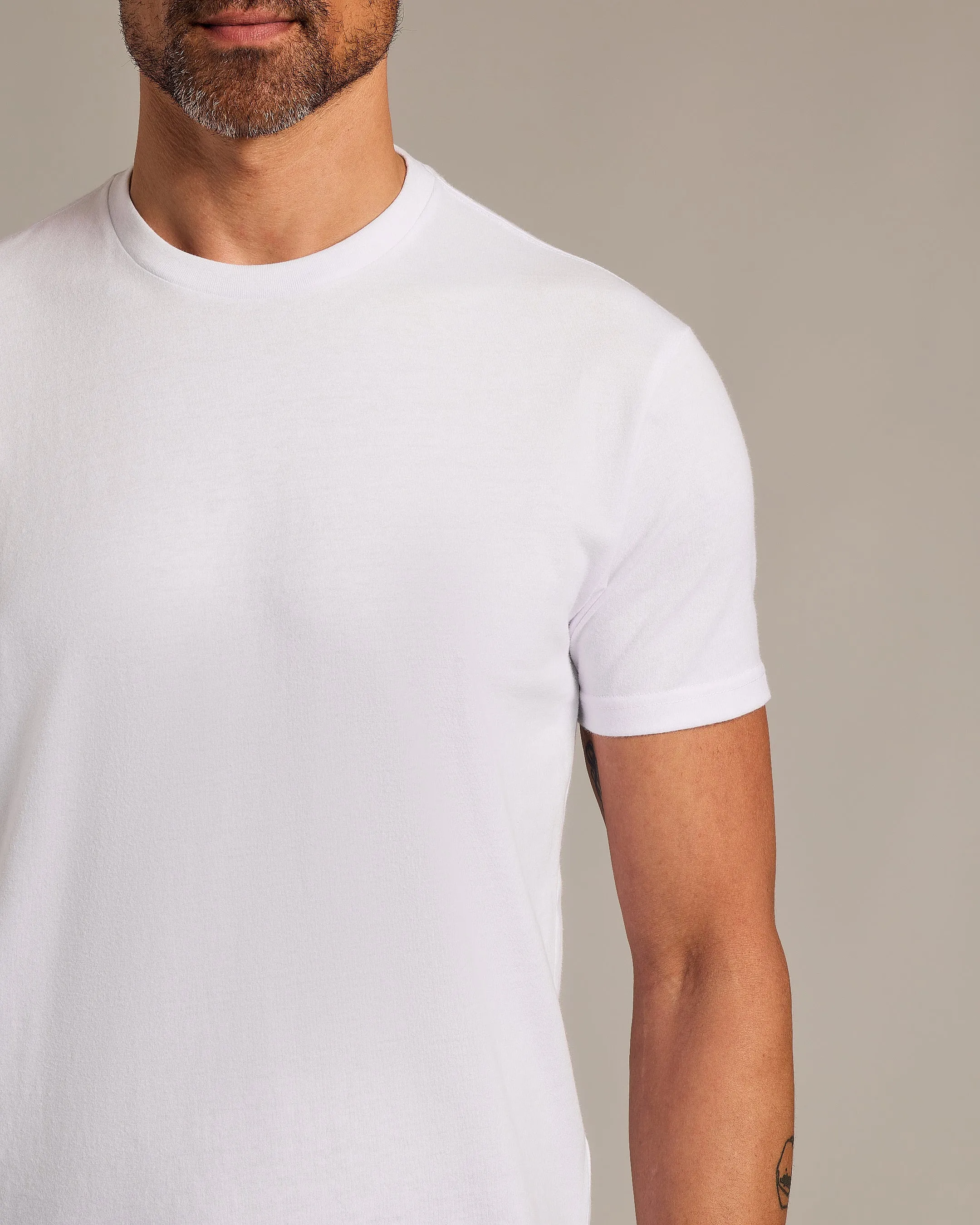 White Short Sleeve Curved Hem Crew
