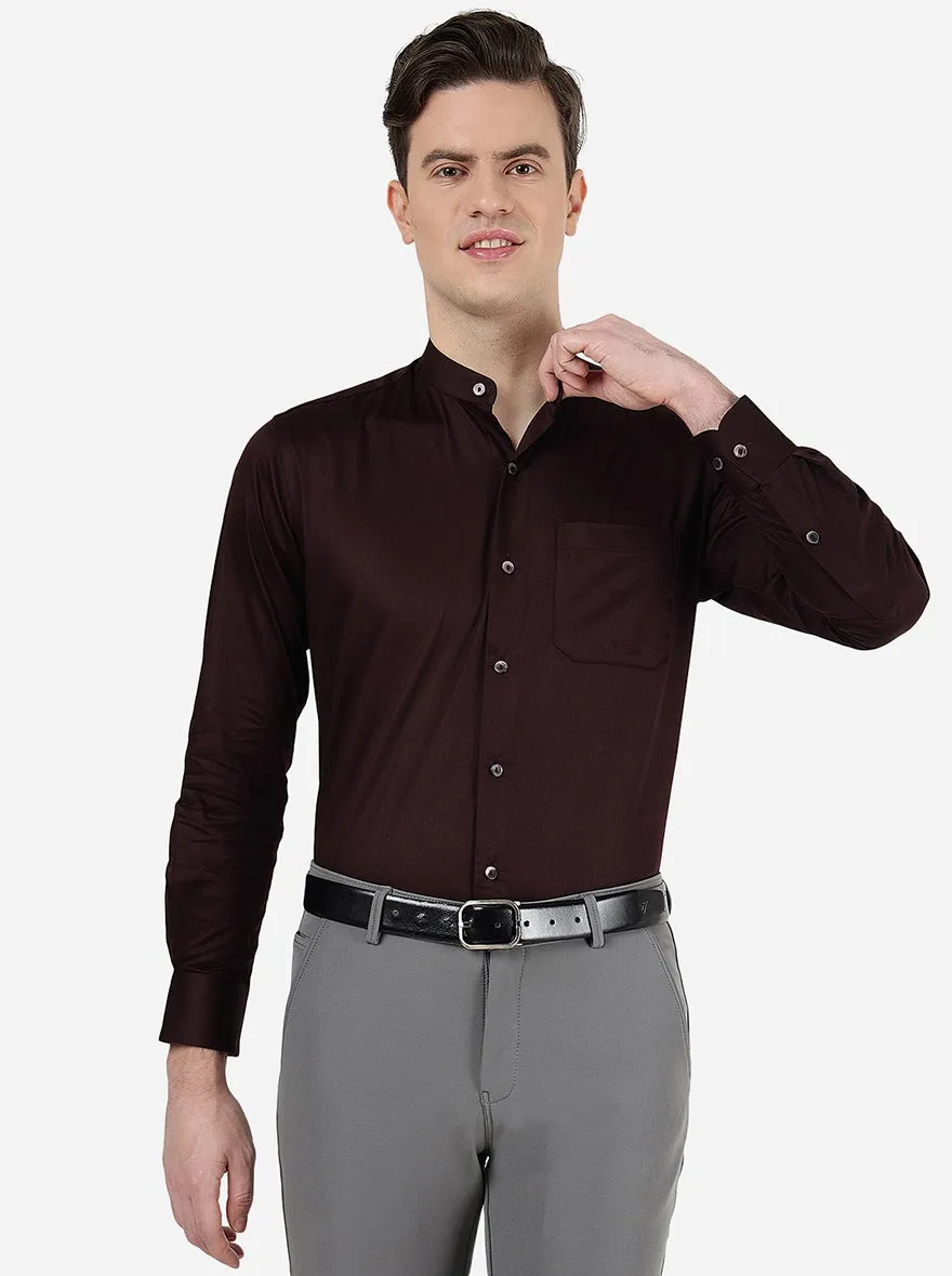 Wine Solid Slim Fit Formal Shirt | Metal