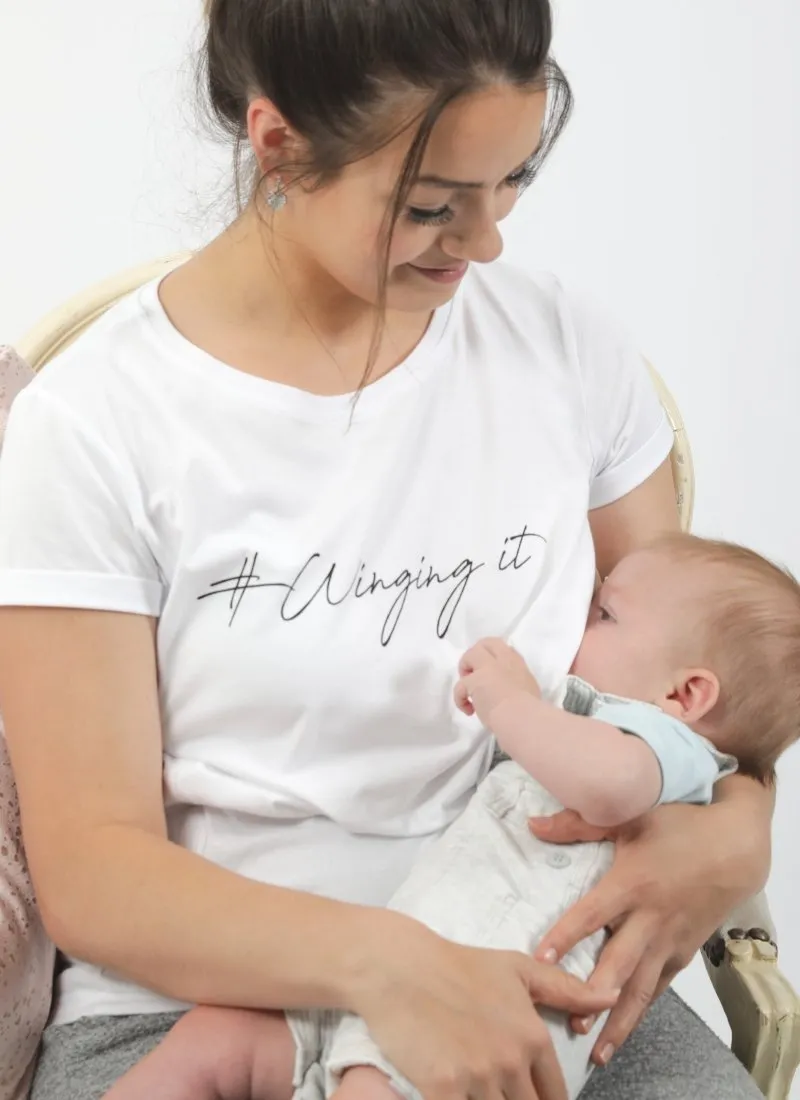 WINGING IT Breastfeeding T-shirt with Zips - White (Organic Cotton)