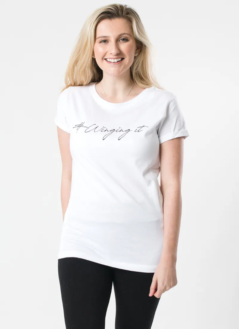 WINGING IT Breastfeeding T-shirt with Zips - White (Organic Cotton)