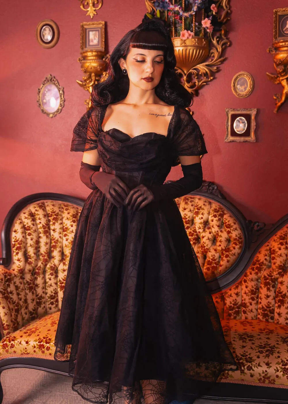 Witchwood Octavia's Web Spider Web Swing Dress Black