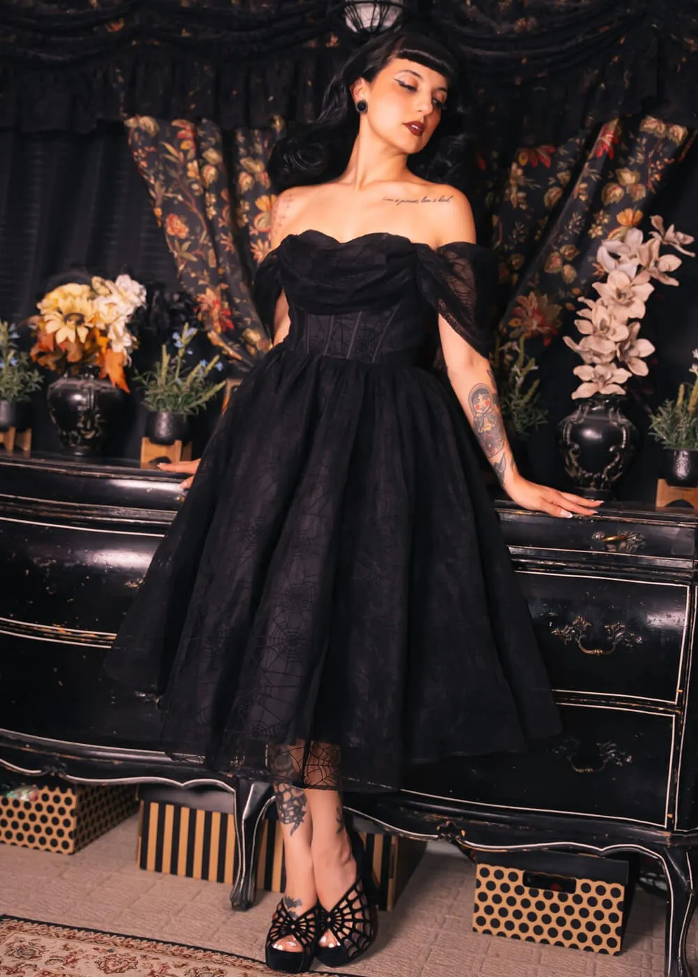 Witchwood Octavia's Web Spider Web Swing Dress Black
