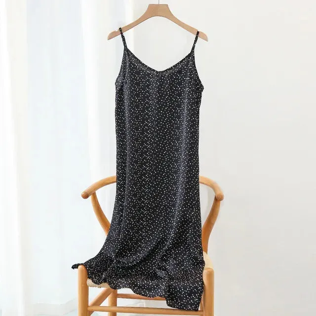 Women Adjustable Strap Satin  Long Birthday Party Dresses Maxi Beach Sundress Robe