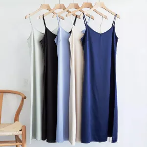 Women Adjustable Strap Satin  Long Birthday Party Dresses Maxi Beach Sundress Robe