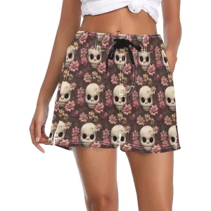 Women's Cute Pink Flower Skull Board Shorts