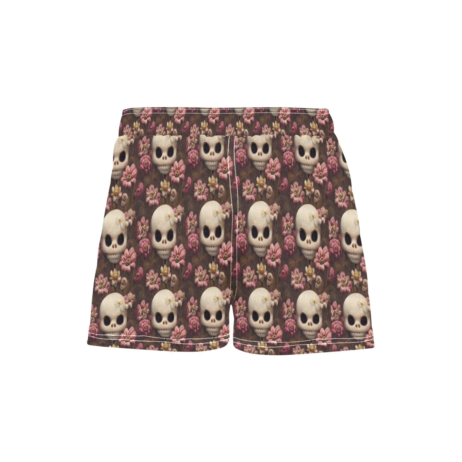 Women's Cute Pink Flower Skull Board Shorts