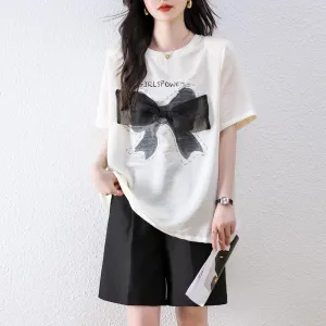 Women's Wrinkle Resistant T-Shirt with Bow Knot Design