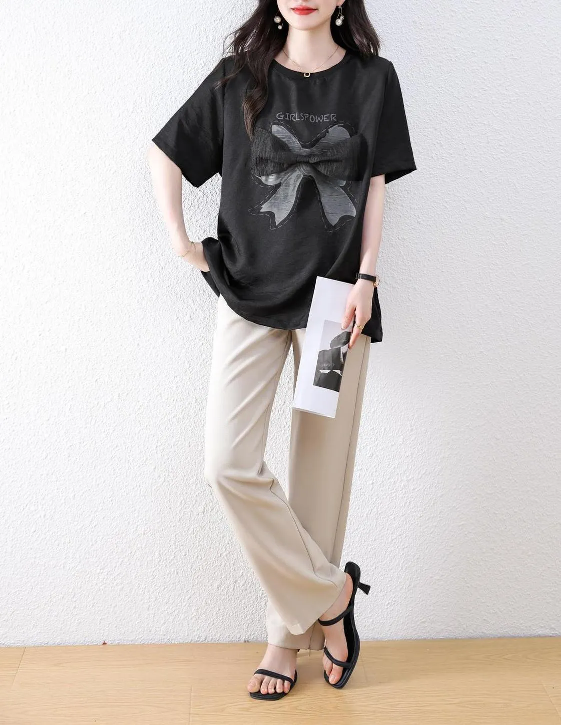 Women's Wrinkle Resistant T-Shirt with Bow Knot Design