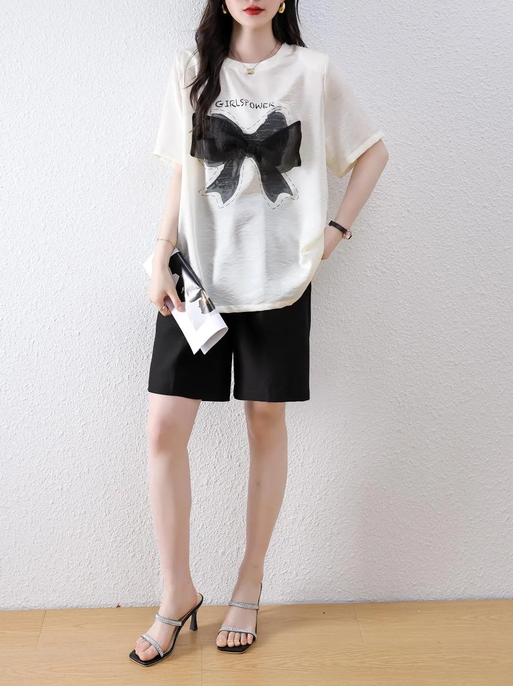 Women's Wrinkle Resistant T-Shirt with Bow Knot Design