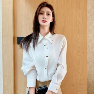Wrinkle-Resistant and Slimming White Dress Shirt for Women
