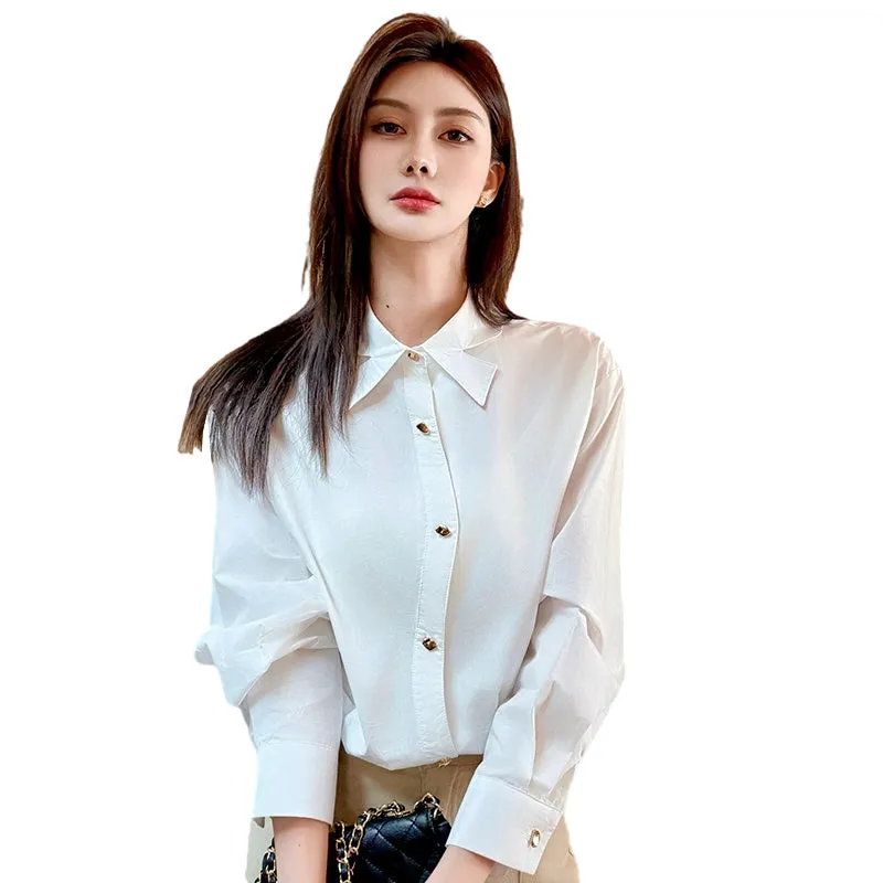 Wrinkle-Resistant and Slimming White Dress Shirt for Women