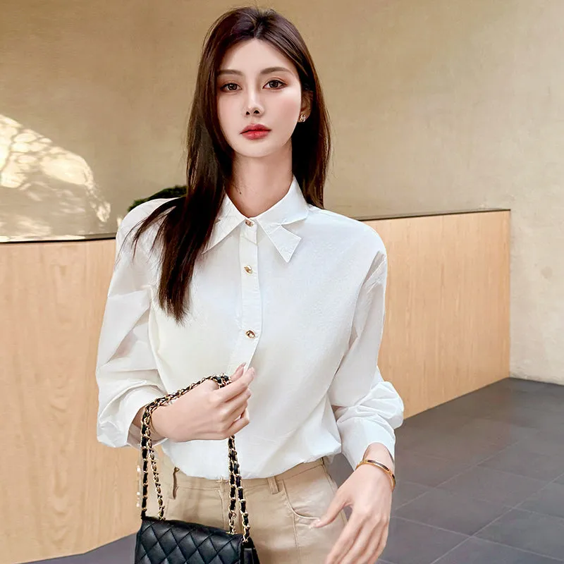 Wrinkle-Resistant and Slimming White Dress Shirt for Women