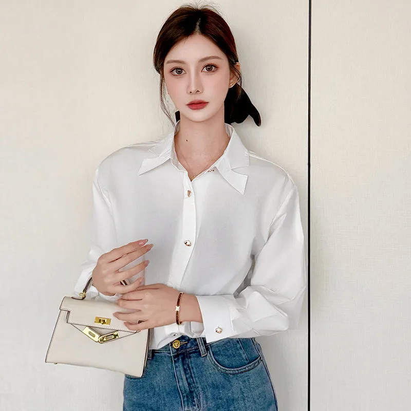 Wrinkle-Resistant and Slimming White Dress Shirt for Women
