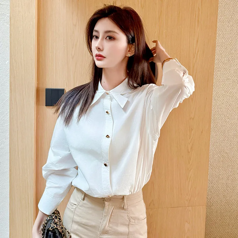 Wrinkle-Resistant and Slimming White Dress Shirt for Women
