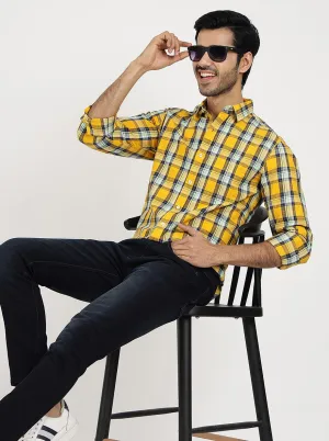 Yellow Checked Slim Fit Casual Shirt | Greenfibre