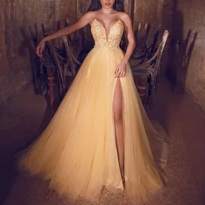 yellow lace prom dresses long elegant sweetheart neck appliqué a line prom gown robe de soiree