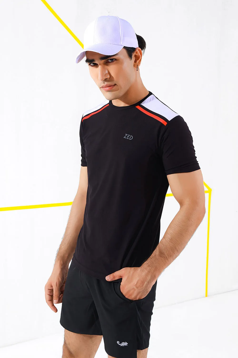 ZED Black Active Stripe Performance Training T-shirt
