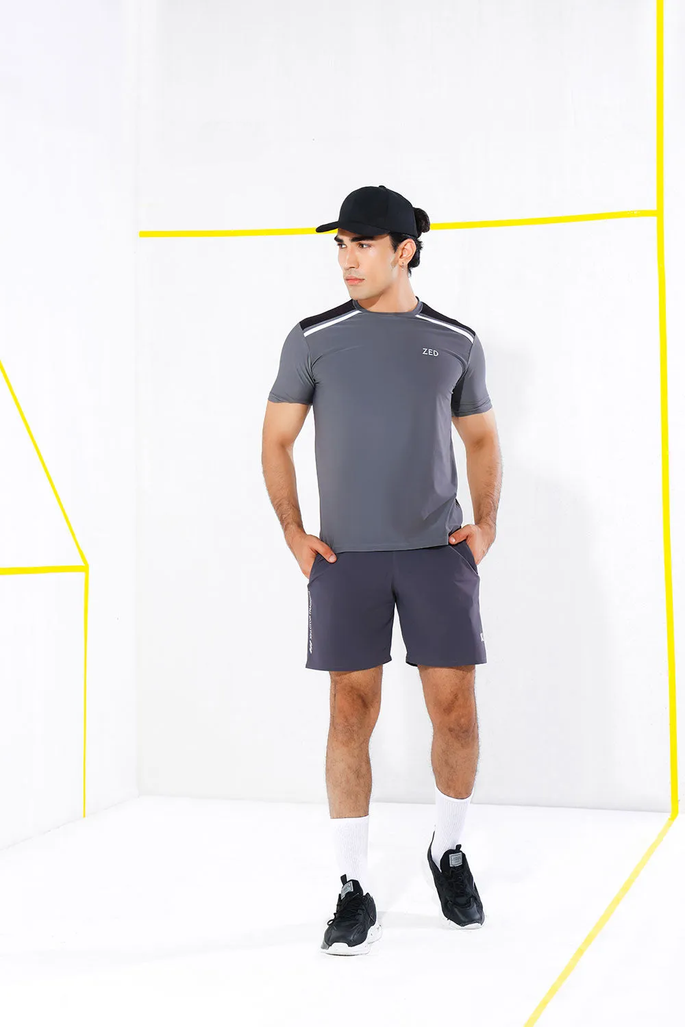 ZED Grey Active Stripe Performance Training T-shirt
