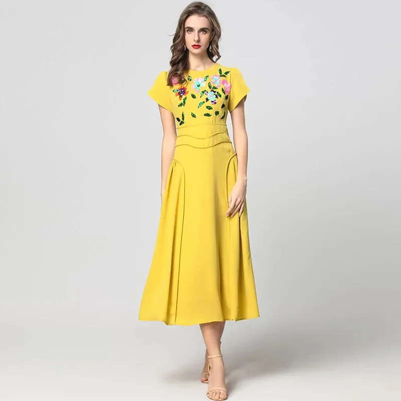 Zinnie O-Neck Short Sleeves Elegant Party Dress