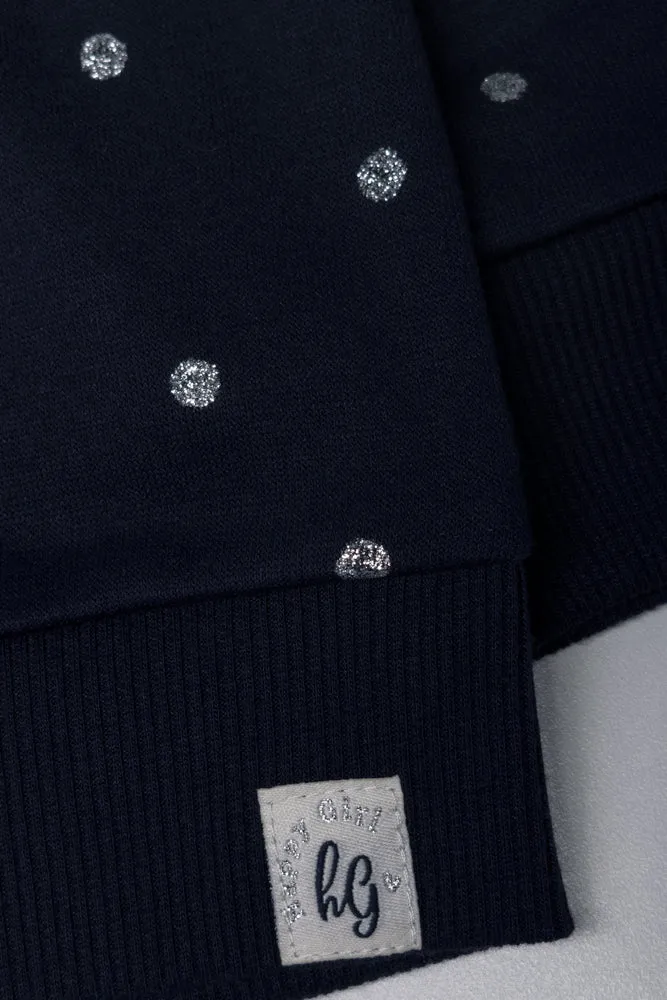 Zip Through Glitter Spot Hoodie Navy