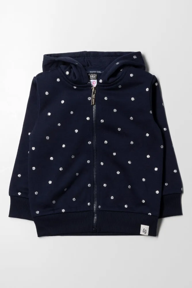 Zip Through Glitter Spot Hoodie Navy